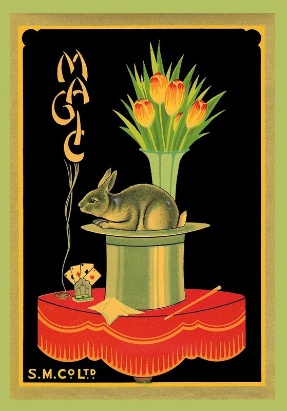 Magic Rabbit out of Hat and Flowers  Large Refrigerator Magnet